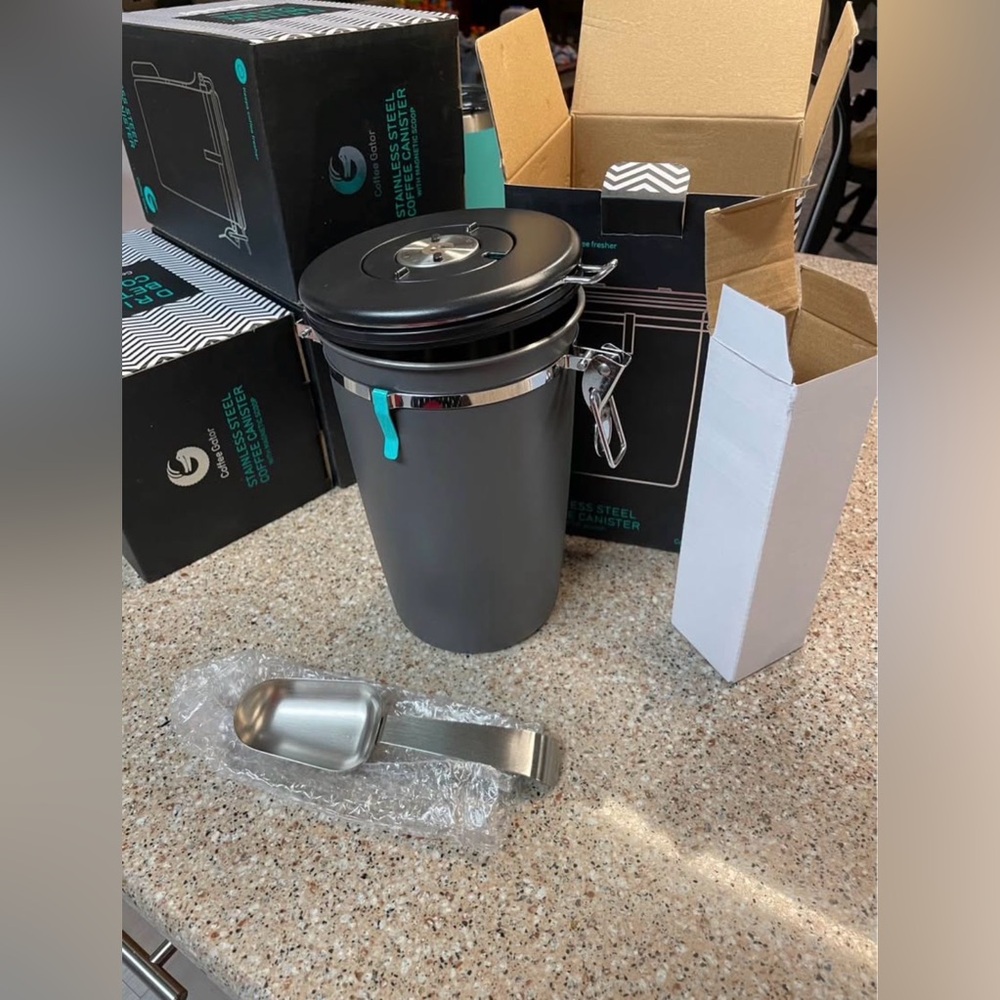 Gray Coffee Canister with Scoop